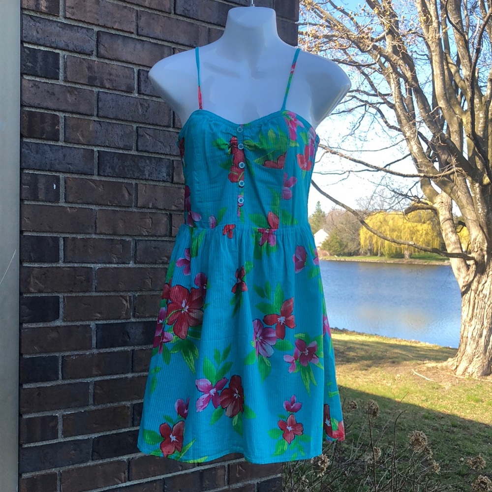 Aeropostale Turquoise Floral Sundress with Spaghetti Straps